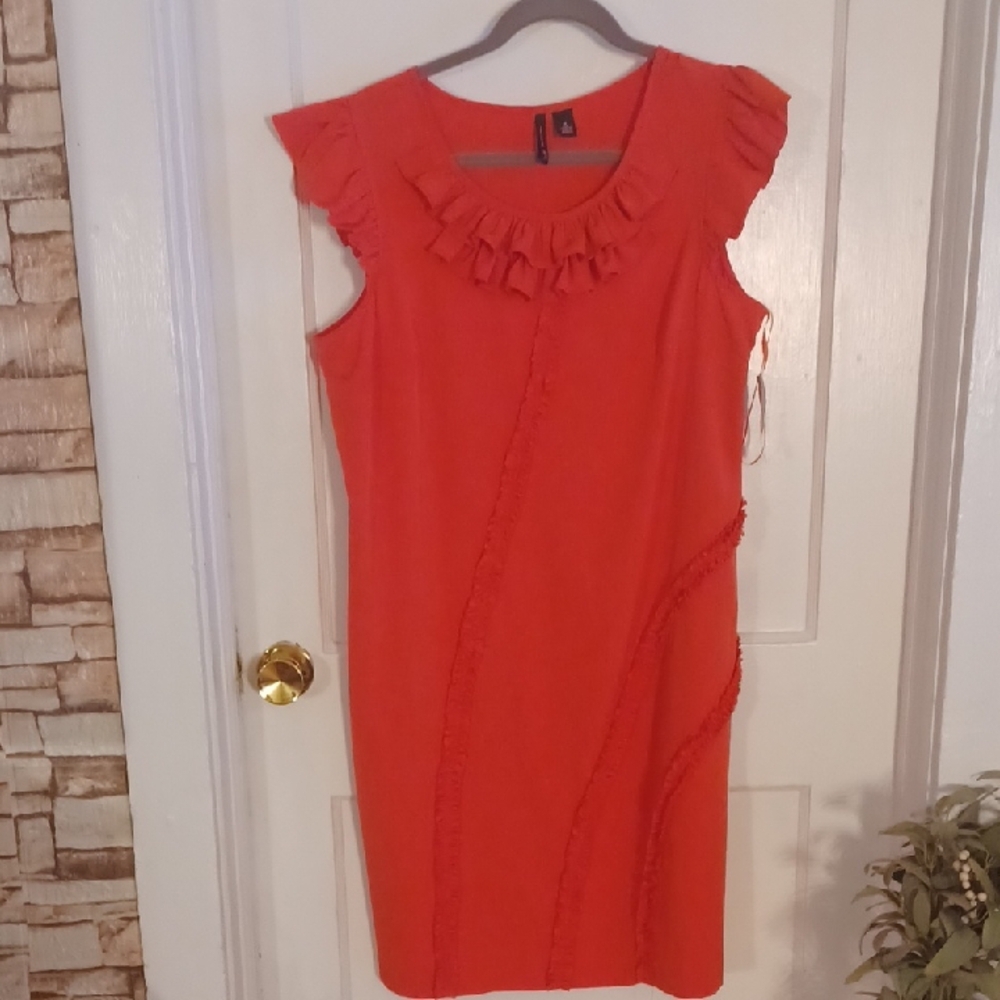 New Directions Orange Sheath Dress with Flutter Sleeves Women's Size 16